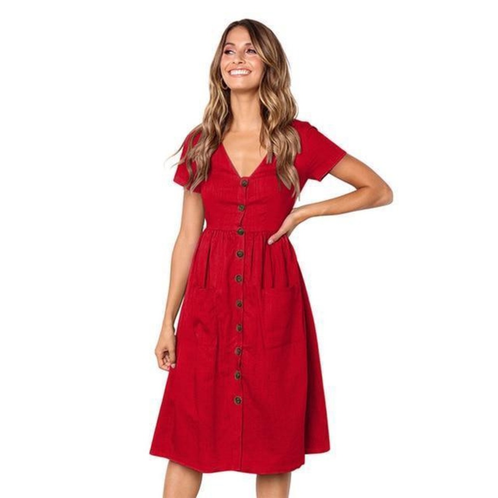 Red Button Down Dress